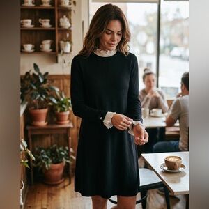 CeCe Black Long-Sleeve Dress with White Ruffle Accents